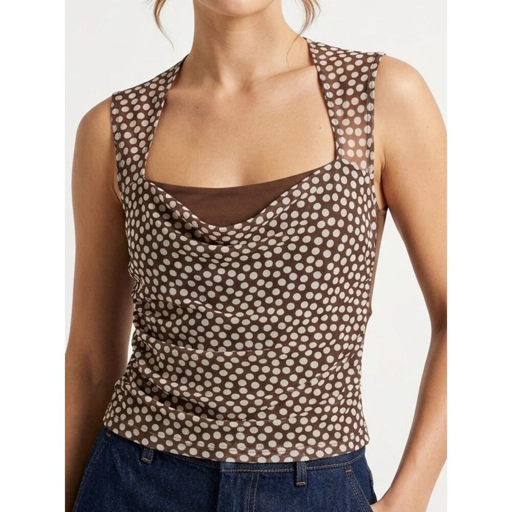 Abercrombie &‎ Fitch Brown Polka Dot Sheer Mesh Tank Top Size S Small